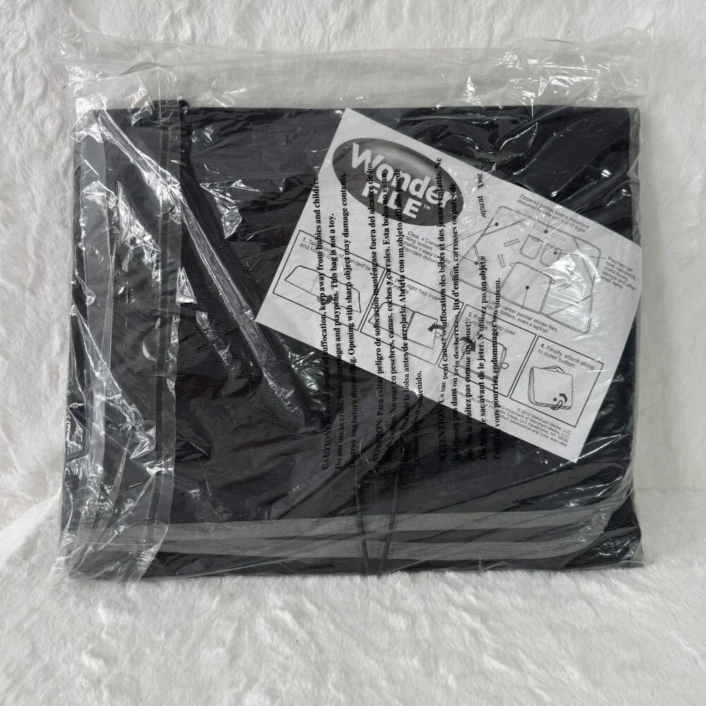 Wonder File Portable Foldable Organizer With Pockets & Strap Black/Gray New